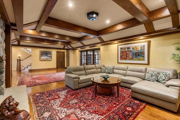 Interior, Living room, Recessed Lighting, Wooden Beams, Wood Texture Flooring