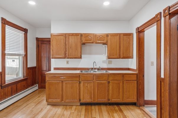 Interior, Kitchen, Recessed Lighting, Wood Texture Flooring