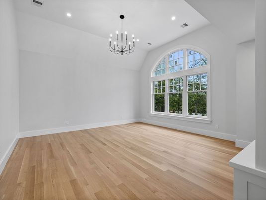 Empty room, Interior, Pendant Lights, Recessed Lighting, Wood Texture Flooring