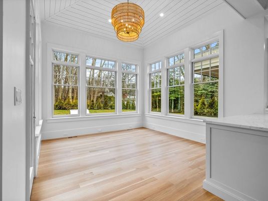 Chandelier, Empty room, Interior, Recessed Lighting, Wood Texture Flooring