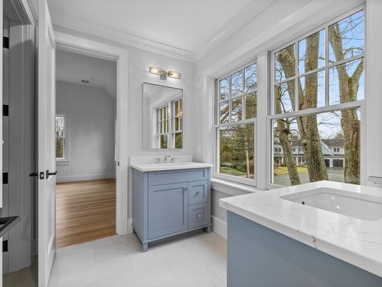 Bathroom, Dual Sink Vanities, Interior, Wood Texture Flooring