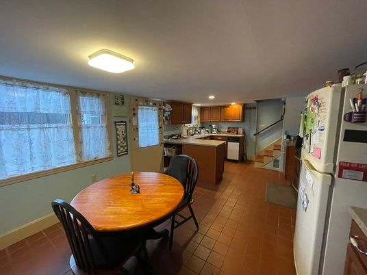 Dining room, Interior, Kitchen, Recessed Lighting, Wood Texture Flooring