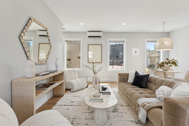 Interior, Living room, Pendant Lights, Recessed Lighting, Wood Texture Flooring