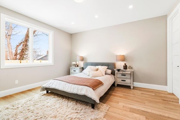 Bedroom, Interior, Recessed Lighting, Wood Texture Flooring