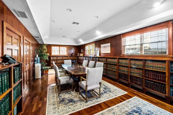 Dining room, Interior, Recessed Lighting, Wood Texture Flooring, Wooden Walls