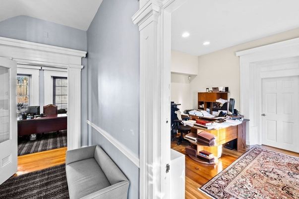 Home Office, Interior, Recessed Lighting, Wood Texture Flooring