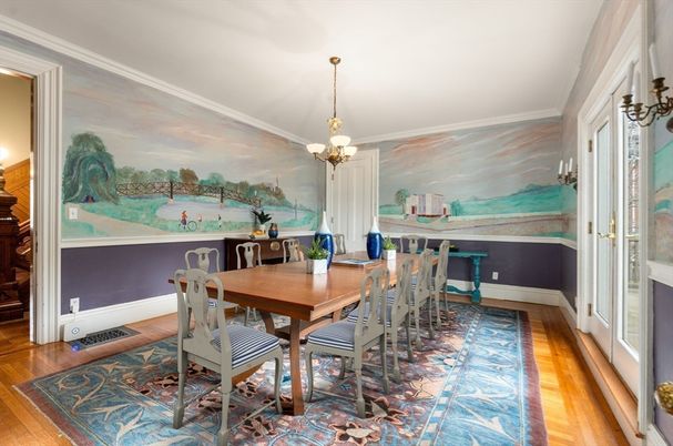 Dining room, Interior, Pendant Lights, Wood Texture Flooring
