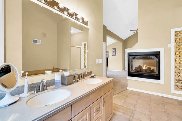 Bathroom, Dual Sink Vanities, Fireplace, Interior