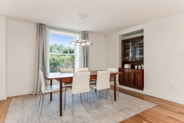 Dining room, Interior, Pendant Lights, Wood Texture Flooring