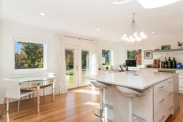 Dining room, Interior, Pendant Lights, Recessed Lighting, Wood Texture Flooring