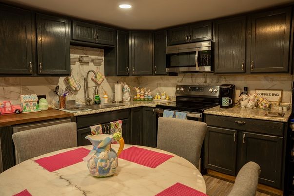 Dining room, Interior, Kitchen, Recessed Lighting, Stainless Steel Appliances, Wood Texture Flooring