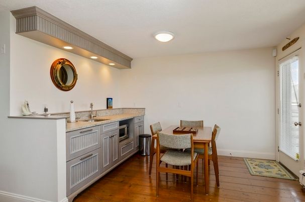 Dining room, Interior, Recessed Lighting, Wood Texture Flooring