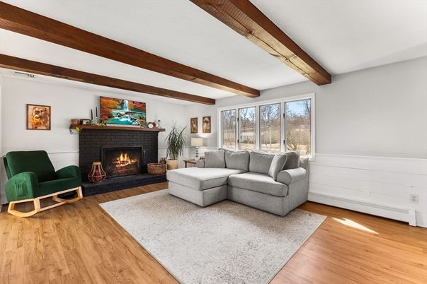 Fireplace, Interior, Living room, Wooden Beams, Wood Texture Flooring