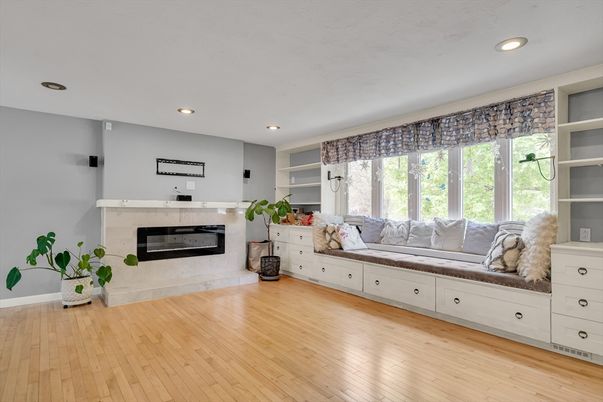 Fireplace, Interior, Recessed Lighting, Wood Texture Flooring