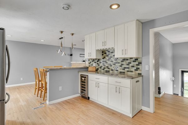 Interior, Kitchen, Pendant Lights, Recessed Lighting, Wood Texture Flooring