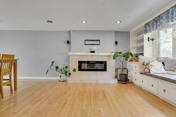 Fireplace, Interior, Recessed Lighting, Wood Texture Flooring