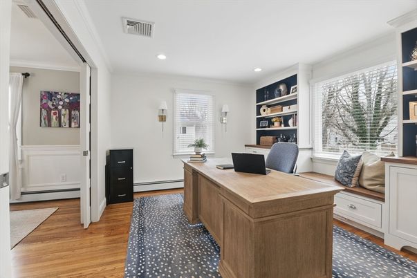 Home Office, Interior, Recessed Lighting, Wood Texture Flooring