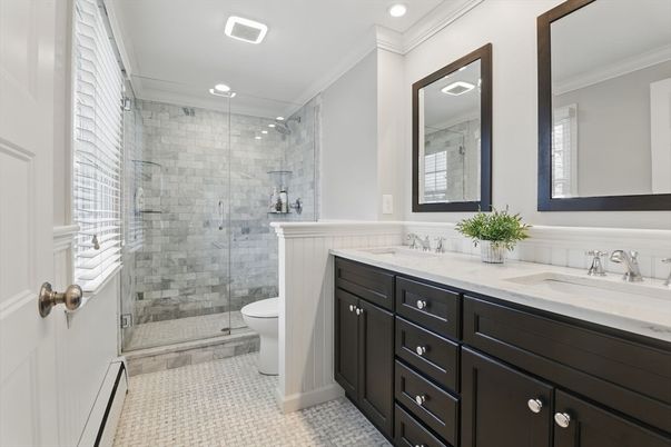 Bathroom, Dual Sink Vanities, Glass Shower, Interior, Recessed Lighting