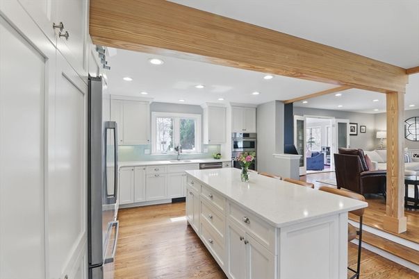 Interior, Kitchen, Living room, Recessed Lighting, Stainless Steel Appliances, Wood Texture Flooring