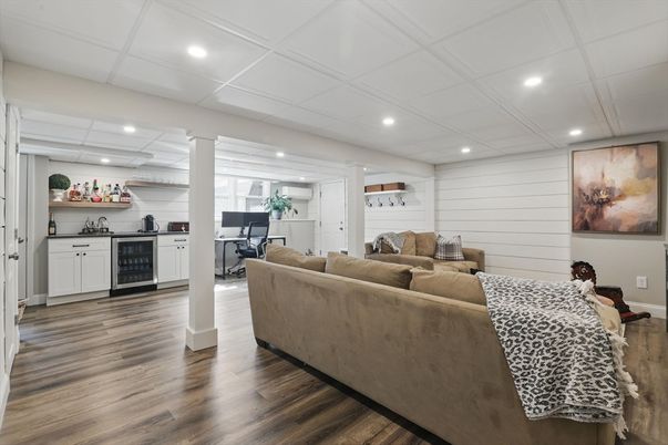Home Office, Interior, Living room, Recessed Lighting, Wood Texture Flooring