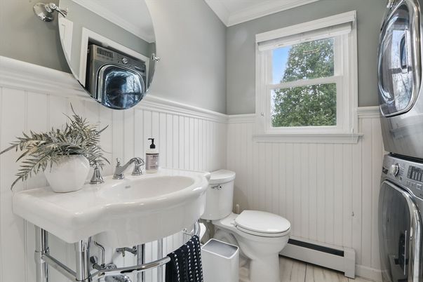 Bathroom, Interior, Washer, Wood Texture Flooring