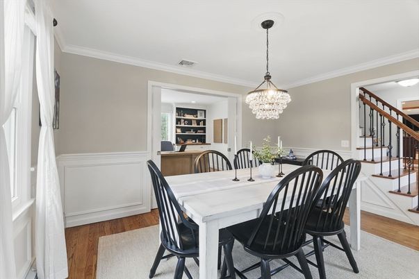 Chandelier, Dining room, Interior, Wood Texture Flooring