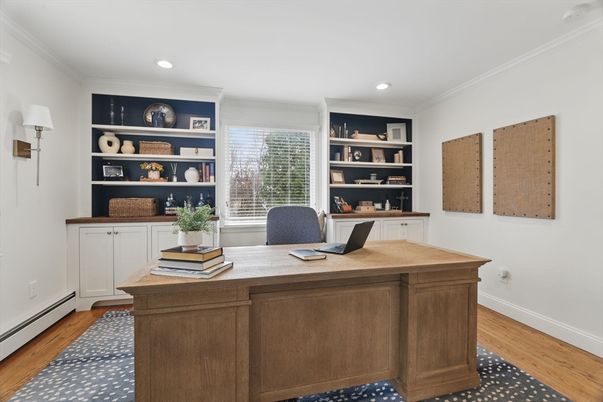 Home Office, Interior, Recessed Lighting, Wood Texture Flooring