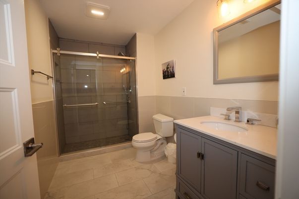 Bathroom, Glass Shower, Interior, Recessed Lighting