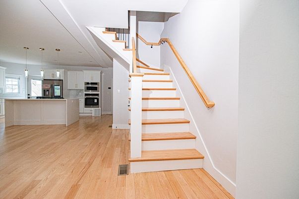 Interior, Kitchen, Pendant Lights, Stainless Steel Appliances, Wood Texture Flooring