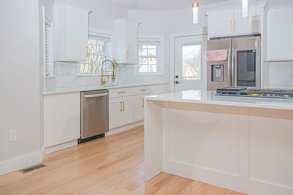 Interior, Kitchen, Stainless Steel Appliances, Wood Texture Flooring
