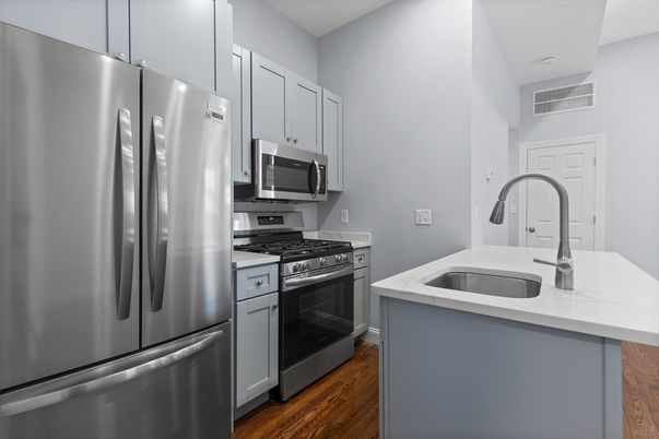 Interior, Kitchen, Stainless Steel Appliances, Wood Texture Flooring