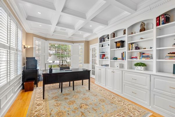 Home Office, Interior, Recessed Lighting, Wood Texture Flooring