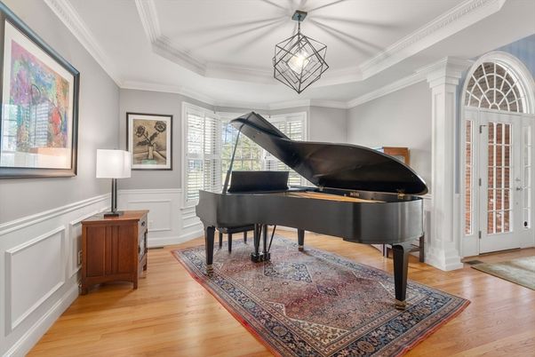 Interior, Pendant Lights, Piano, Wood Texture Flooring