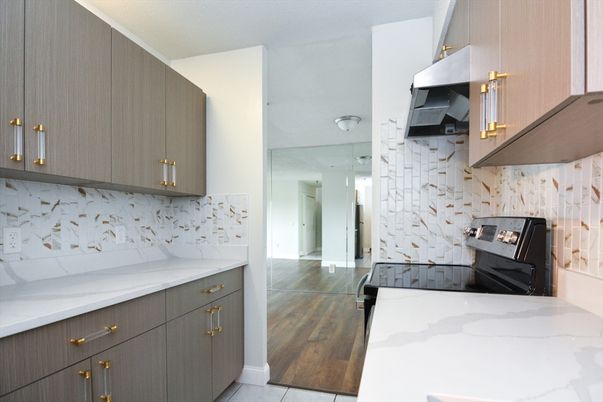 Interior, Kitchen, Marble Walls, Wood Texture Flooring