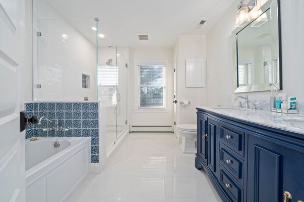 Bathroom, Dual Sink Vanities, Glass Shower, Interior, Recessed Lighting