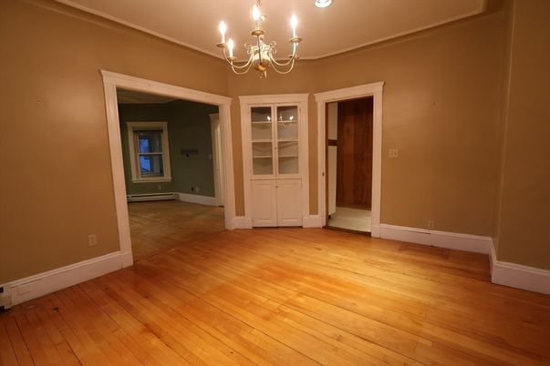 Chandelier, Empty room, Interior, Recessed Lighting, Wood Texture Flooring
