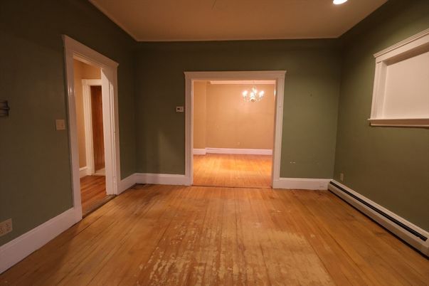 Chandelier, Empty room, Interior, Recessed Lighting, Wood Texture Flooring
