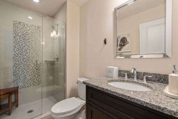 Bathroom, Glass Shower, Interior, Recessed Lighting