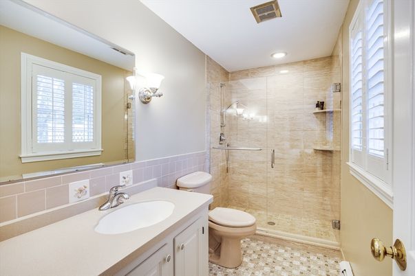 Bathroom, Glass Shower, Interior, Recessed Lighting