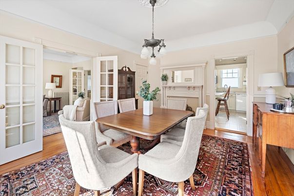 Dining room, Interior, Pendant Lights, Wood Texture Flooring