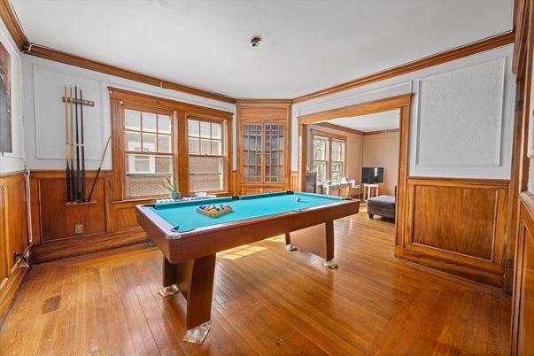 Billiard Table, Game Room, Interior, Wood Texture Flooring, Wooden Walls