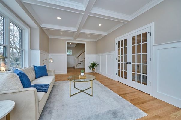 Interior, Living room, Recessed Lighting, Wood Texture Flooring
