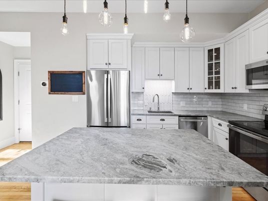 Interior, Kitchen, Pendant Lights, Stainless Steel Appliances, Wood Texture Flooring