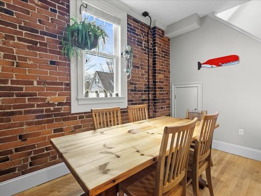 Dining room, Interior, Stone Walls, Wood Texture Flooring
