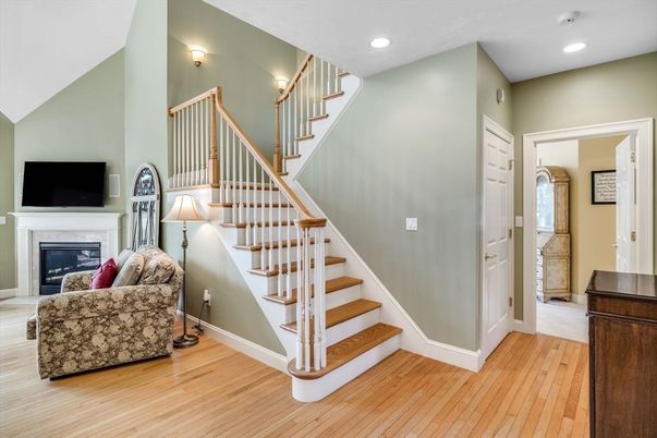 Fireplace, Interior, Recessed Lighting, Wood Texture Flooring