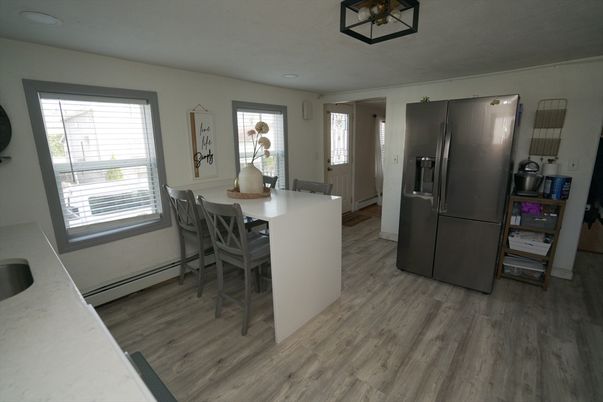Dining room, Interior, Kitchen, Stainless Steel Appliances, Wood Texture Flooring