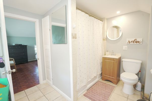 Bathroom, Interior, Recessed Lighting, Wood Texture Flooring