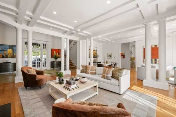 Dining room, Interior, Living room, Recessed Lighting, Wood Texture Flooring
