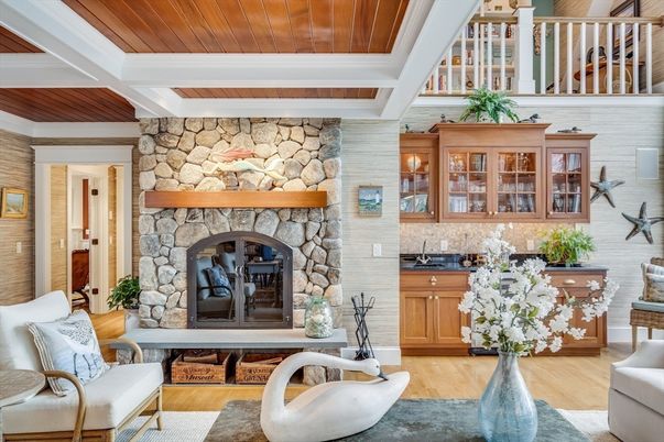 Fireplace, Interior, Stone Walls, Wooden Ceilings, Wood Texture Flooring