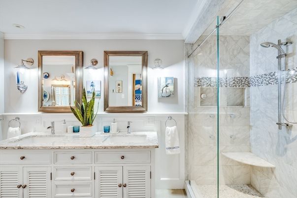 Bathroom, Glass Shower, Interior, Marble Walls